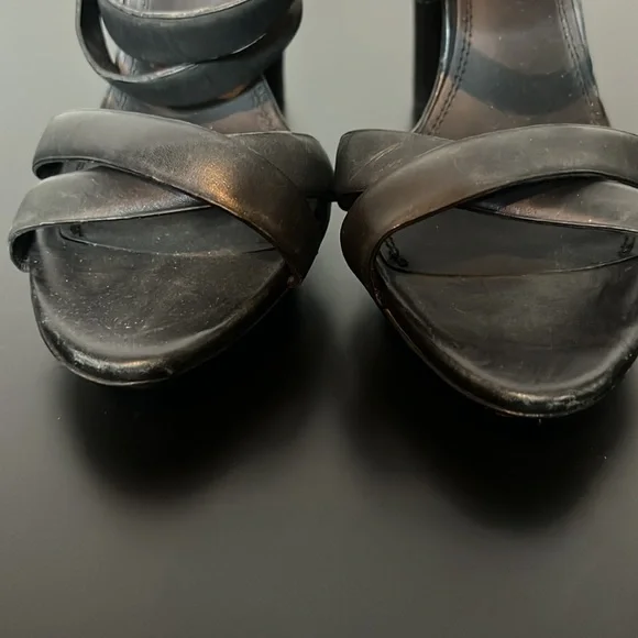 Ralph Lauren Purple Label black leather heels sandals size 7.5 - Picture 4 of 6